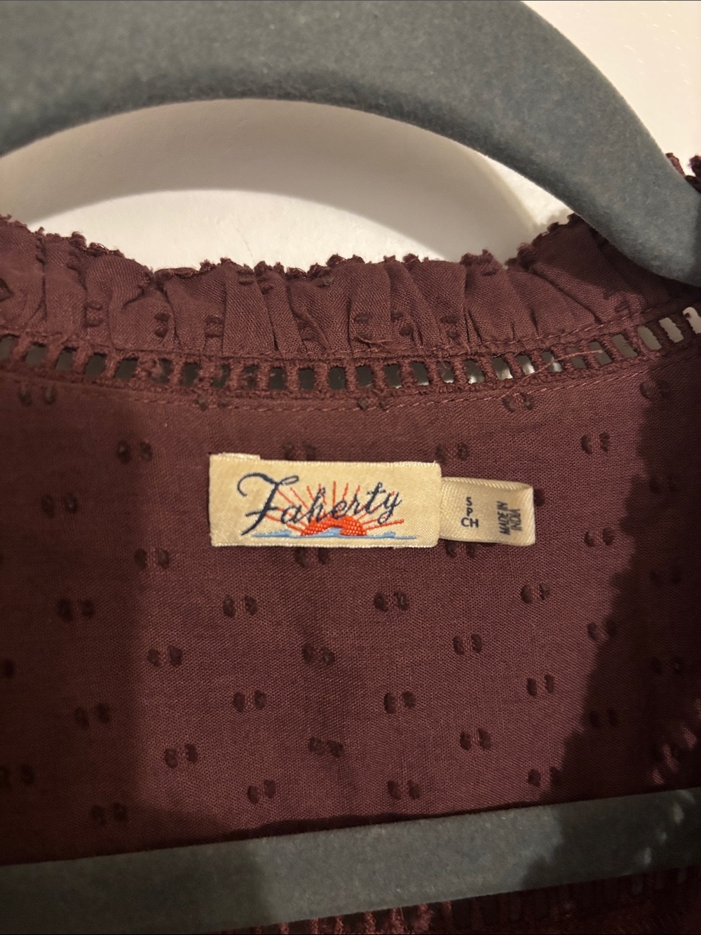 Faherty Burgundy Eyelet Button-Down Blouse - Picture 2 of 6
